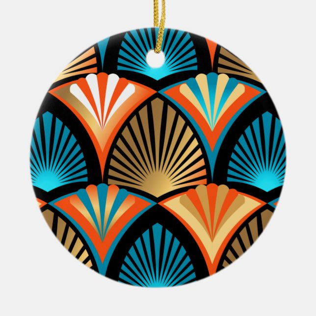 Adorno De Cerámica Patrón dorado de hojas de palma geométricas en Art (Frente)