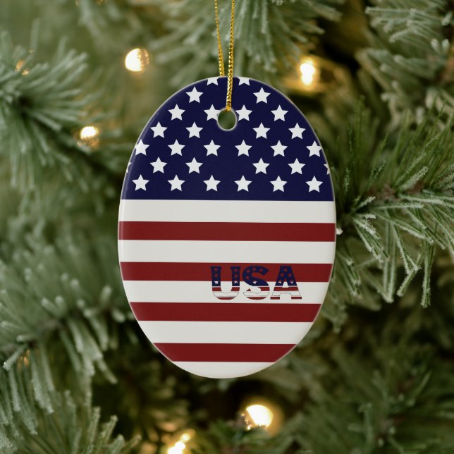Adorno De Cerámica Patrón estadounidense de bandera de Estados Unidos (Árbol)