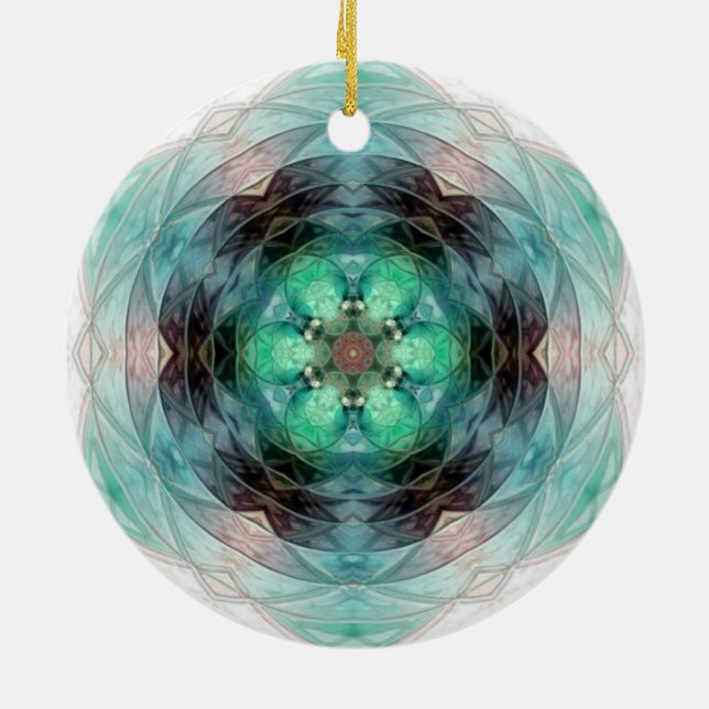 Adorno De Cerámica patrón estelar floral azul verde verde azulado ros (Atrás)