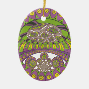 Adorno De Cerámica Patrón étnico decorativo de encaje amarillo ciruel