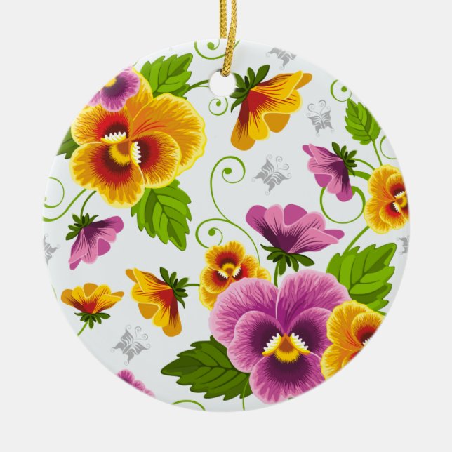 Adorno De Cerámica Patrón floral amarillo y rosa (Frente)