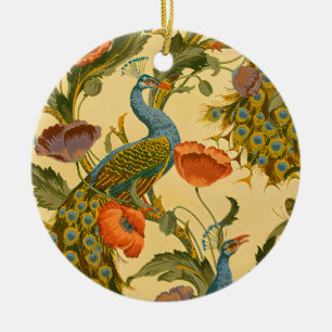 Adorno De Cerámica Patrón Floral de Amapola Pavo Real Art Nouveau Ant