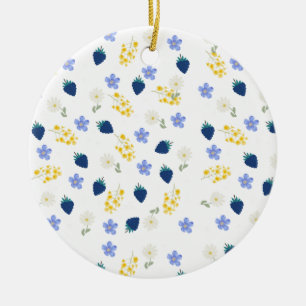 Adorno De Cerámica Patrón floral de flores silvestres y zarzamoras