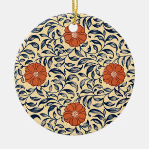 Adorno De Cerámica Patrón Floral de Peonía China Art Nouveau Antiguo