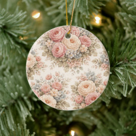 Adorno De Cerámica Patrón floral de rosa vintage | Pastel elegante