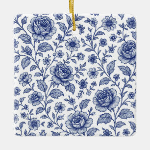 Adorno De Cerámica Patrón floral de Rosas azules reales