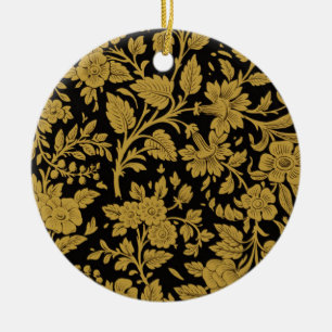 Adorno De Cerámica Patrón Floral Indio de Trabajo en Lacado Dorado An