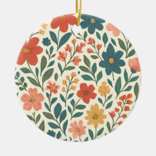 Adorno De Cerámica Patrón floral pintado a mano: botánico colorido