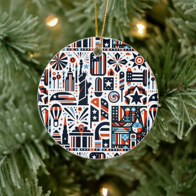 Adorno De Cerámica Patrón Generativo del 4 de Julio (Árbol)