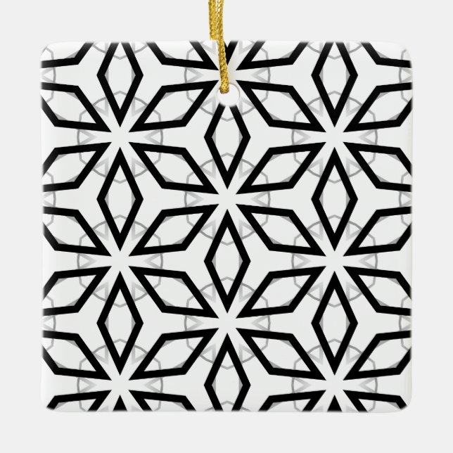 Adorno De Cerámica Patrón geométrico blanco negro y plateado (Anverso)