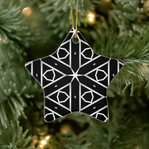 Adorno De Cerámica Patrón geométrico blanco y plateado negro