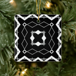 Adorno De Cerámica Patrón geométrico blanco y plateado negro
