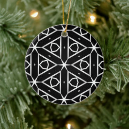 Adorno De Cerámica Patrón geométrico blanco y plateado negro