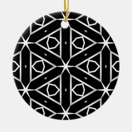 Adorno De Cerámica Patrón geométrico blanco y plateado negro