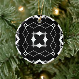 Adorno De Cerámica Patrón geométrico blanco y plateado negro