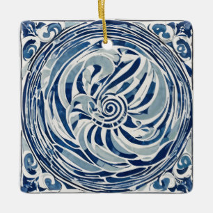 Adorno De Cerámica Patrón giratorio blanco azul 02
