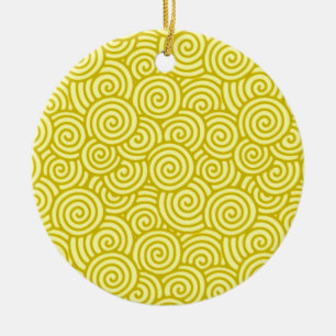 Adorno De Cerámica Patrón giratorio japonés - mostaza y amarillo clar