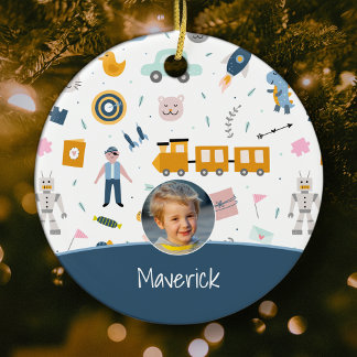 Adorno De Cerámica Patrón infantil lindo foto y nombre niño Navidades