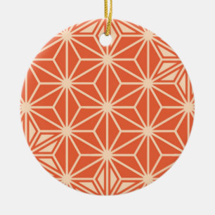 Adorno De Cerámica Patrón japonés de Asanoha - naranja de coral