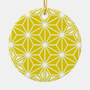 Adorno De Cerámica Patrón japonés de Asanoha - oro mostaza y blanco