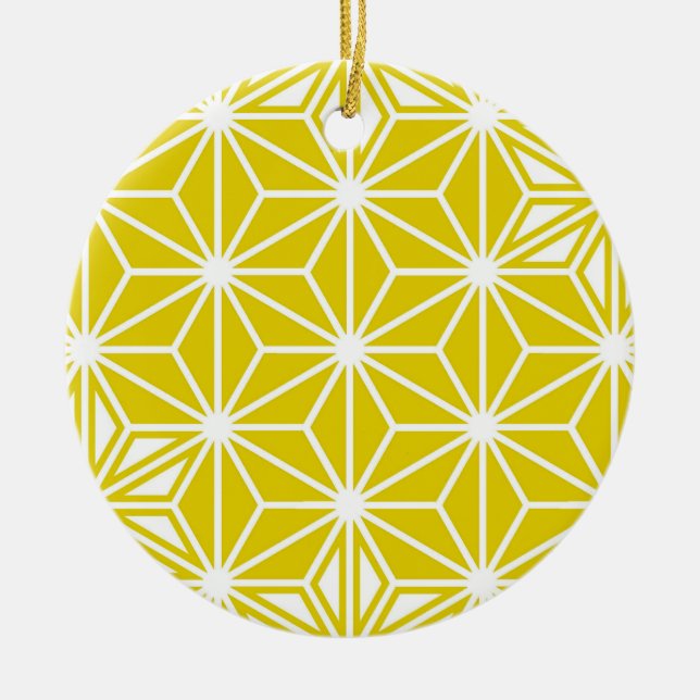 Adorno De Cerámica Patrón japonés de Asanoha - oro mostaza y blanco (Frente)