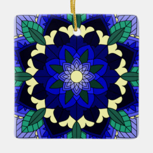 Adorno De Cerámica Patrón Mandala 02 en azul oscuro