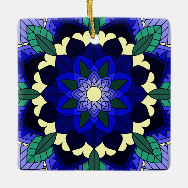 Adorno De Cerámica Patrón Mandala 02 en azul oscuro (Anverso)