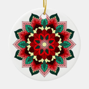 Adorno De Cerámica Patrón Mandala 02 en rojo