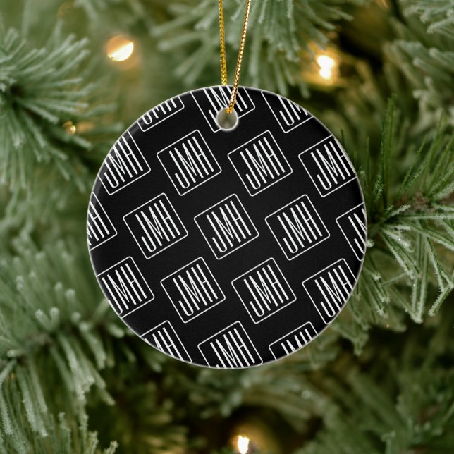 Adorno De Cerámica Patrón monogramado moderno | Blanco y negro (Árbol)