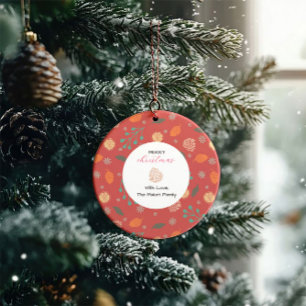 Adorno De Cerámica Patrón Navideño Rústico de la Naturaleza