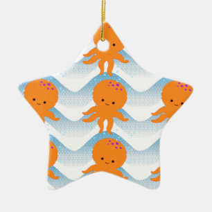 Adorno De Cerámica Patrón Octopus Y Ondas Azules naranjas