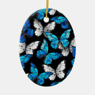 Adorno De Cerámica Patrón oscuro sin foco con mariposas azules morfo