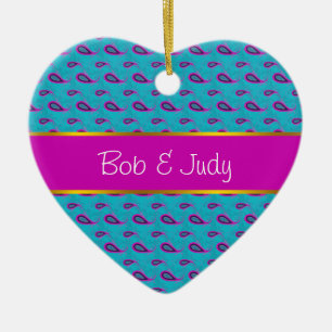 Adorno De Cerámica Patrón paisley de pavo real y magenta