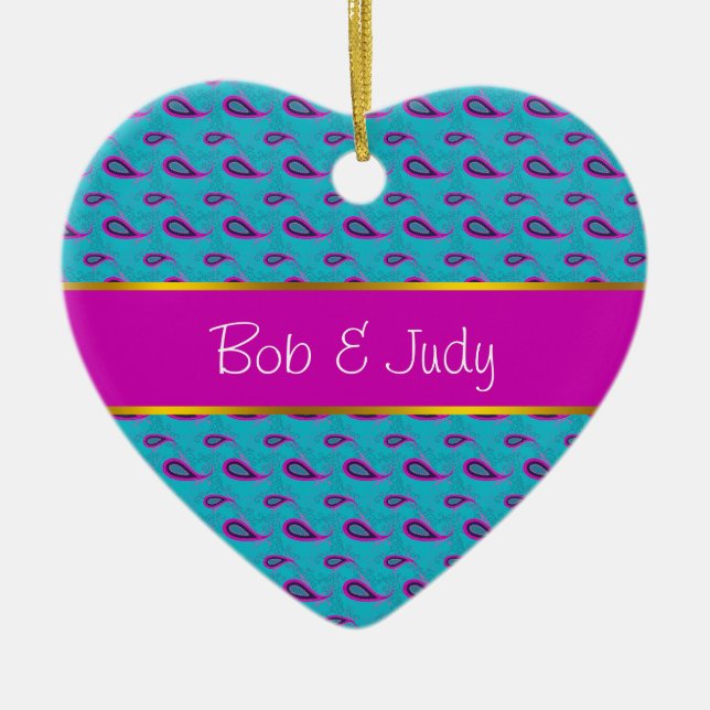 Adorno De Cerámica Patrón paisley de pavo real y magenta (Frente)