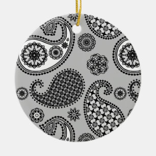 Adorno De Cerámica Patrón paisley, tonos grises, negros y blancos