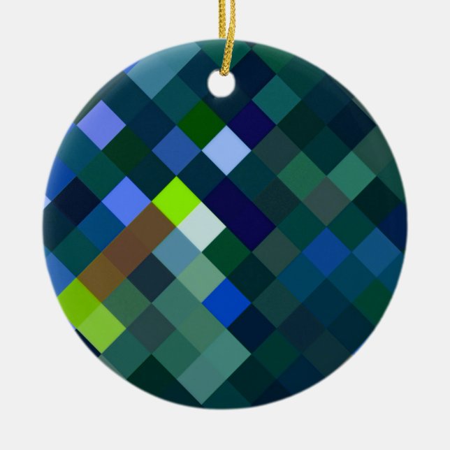 Adorno De Cerámica Patrón Pixelado - Azul (Frente)