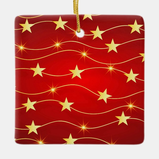 Adorno De Cerámica Patrón rojo de rubí adorado por estrella (Anverso)