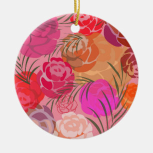 Adorno De Cerámica Patrón rosa con flores y plantas arrojando almohad