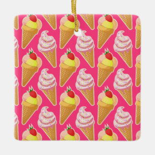 Adorno De Cerámica Patrón rosa de Kawaii con helado de fresa