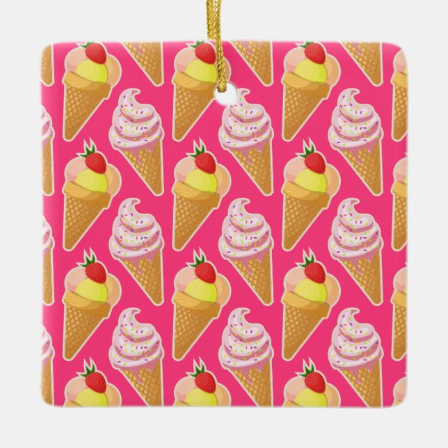 Adorno De Cerámica Patrón rosa de Kawaii con helado de fresa (Anverso)