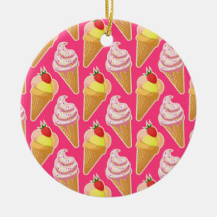 Adorno De Cerámica Patrón rosa de Kawaii con helado de fresa