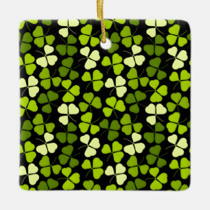 Adorno De Cerámica Patrón Shamrock oscuro Verde y Negro