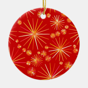 Adorno De Cerámica Patrón sputnik de mediados de siglo, rojo profundo