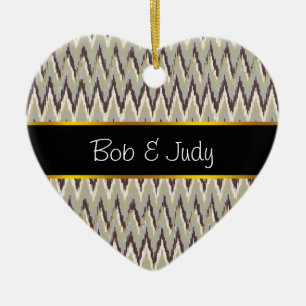 Adorno De Cerámica Patrón ZigZag de café y salvia