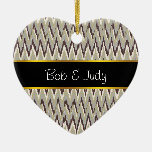 Adorno De Cerámica Patrón ZigZag de café y salvia (Frente)