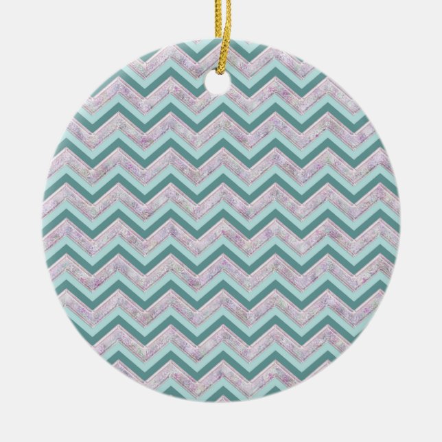 Adorno De Cerámica Patrón ZigZag Verde azulado de Pearl Floral (Frente)