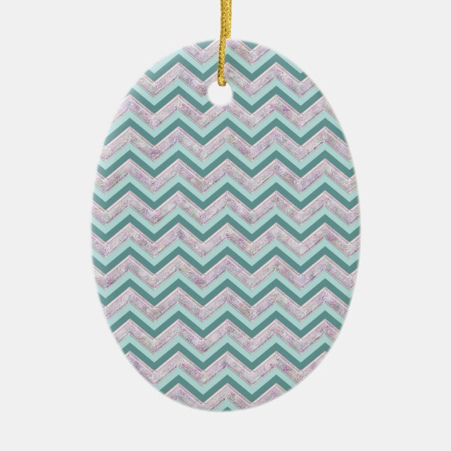 Adorno De Cerámica Patrón ZigZag Verde azulado de Pearl Floral (Frente)