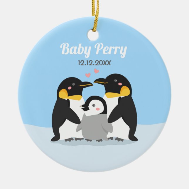 Adorno De Cerámica Patronato pingüino y familia personalizados (Frente)