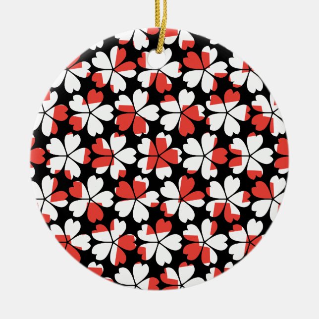 Adorno De Cerámica Patrones de flores blancas rojas lisas (Frente)