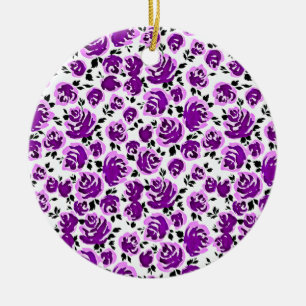 Adorno De Cerámica Patrones de rosas violetas y blancos